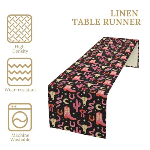 Western Cowgirl Table Runner, Pink Cowboy Boots Cacti Cactus Skull Print Table Runner for Kitchen Dining Party Birthday Wedding, 13x36 Inch - color: Cowboy -7, size: W13"x L36"