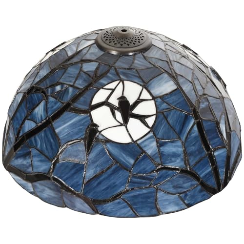 Bieye S10882 Raven Sitting on Bare Tree Tranch Against Full Moon Tiffany Style Stained Glass Lampshade (Dark Blue, 18Wx9.5H) - size: 18Wx9.5H