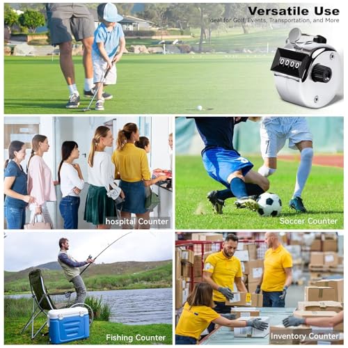 Anyongora Clicker Counter, Metal Hand Tally Counter Clicker with 4 Digit Display, Pitch Counter for Golf Stroke, Baseball, Coaching, Knitting, Lap, Row Sport, Silver