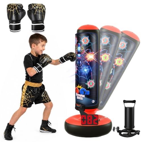 Punching Bag for Kids 51" Freestanding Boxing Bag with LED Scoring & Music | 4 Interactive Game Modes, Kids Boxing Set with Gloves&Pump, Leak-Proof Valve Design, Inflatable Boxing Bag Gift for kids 3-12