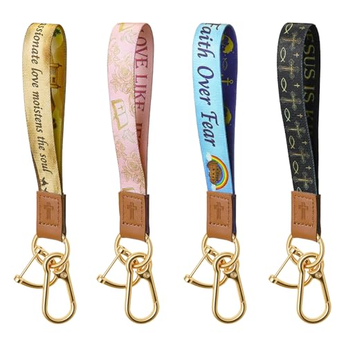 4 NFC Daily Bible Verse Keychain Wristlet, Bible Study Supplies, Bible Accessories, Bible Party, Daily Prayer Gifts - color: Faith Christian Set