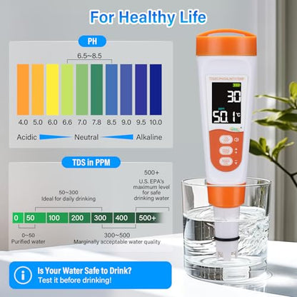 hygger Pool Salt Tester & PH Meter, 5-in-1 Digital Pool Water Tester, High Accuracy Salinity PH Temp EC and TDS Saltwater Pool Test Kit for Aquarium Swimming Pool Hot Tub and Swim Spas