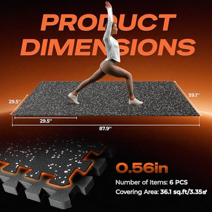 SUPERJARE 30" x 30" Larger Rubber Top Exercise Equipment Mats, 0.56" Thick 6PCS 37.5 Sq Ft High-Density EVA Foam Interlocking Gym Flooring, Big Workout Mat for Home Gym, Floor Protection, Black/Grey - size: 6 Tiles (37 Sq Ft)