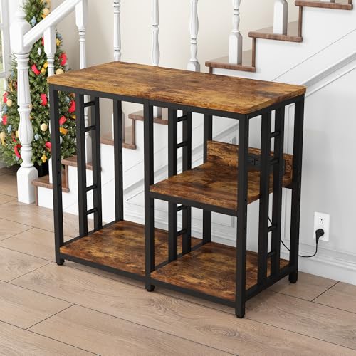 Heavy Duty 40-50 Gallon Aquarium Stand with Power Outlets, 3-Tier Adjustable Metal Fish Tank Stand with Storage Shelf for 5-10 Gallon Tanks, Reptile Terrariums & Supplies Organizer, 720LBS Capacity - color: Black + Brown