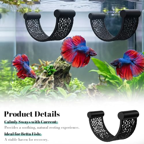 2PCS Betta Fish Hammock, Floating Betta Hammock, Floating Rest Platform Aquarium Hammocks for Bettas Small Fish Shrimp Aquascape Decor (Black)