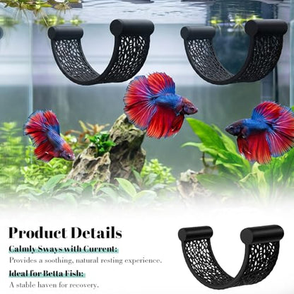2PCS Betta Fish Hammock, Floating Betta Hammock, Floating Rest Platform Aquarium Hammocks for Bettas Small Fish Shrimp Aquascape Decor (Black)