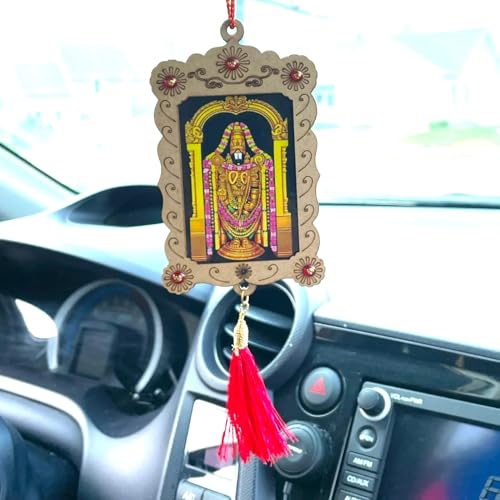 LoveNspire Hindu Car Hanging Ornament Hanger Photo Frame Rear View Mirror Charm Interior Decoration Accessories Car Dashboard Decor Ganesha Krishna Hanuman Om Balaji Shiv (Pack of 1) - style: Balaji