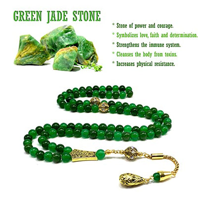 Special Prayer Beads Series -99 beads- Tesbih Tasbih Tasbeeh Misbaha Masbaha Subha Sebha Sibha (Green Jade Natural Stone -8 mm 99 beads-) - color: Green Jade Natural Stone -8 mm 99 beads-