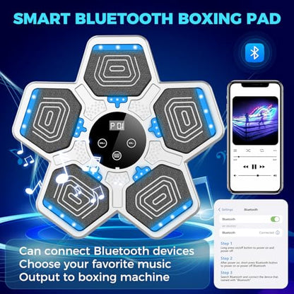 LOLBOX 2026 Music Boxing Machine for Adults and Kids, Smart Bluetooth Boxing Training Equipment with Gloves Wall Mounted, Workout Punching Machine for Home,Office and Gym - color: Off White
