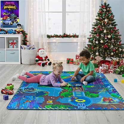 Batwheels EVA Foam Puzzle Mat - Soft, Non-Toxic Baby Play Mat for Tummy Time, Kids Preschool & Nursery - 16 Tiles, 12x12”, 24 Borders - Road Activity Gym Playmat for Boy & Girl Toddlers - KC Cubs