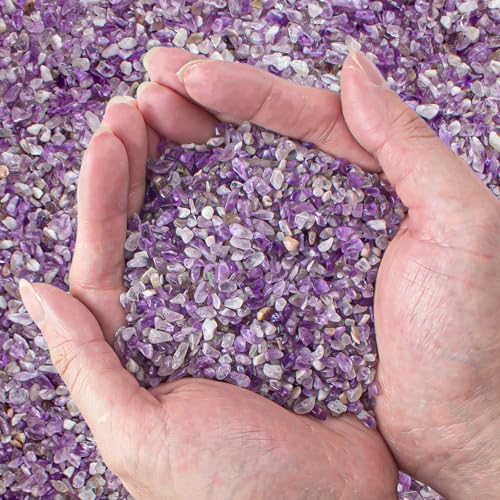 0.5 Lb/230g Amethyst Crystal Chips Bulk Tumbled Crushed Stones 3-5mm, Natural Crushed Crystal Quartz Healing Stones Rocks for Vases Filler, Aquarium Gravel Rocks, Succulent Plants Decor - color: Clear & Amethyst, size: 0.5 LB