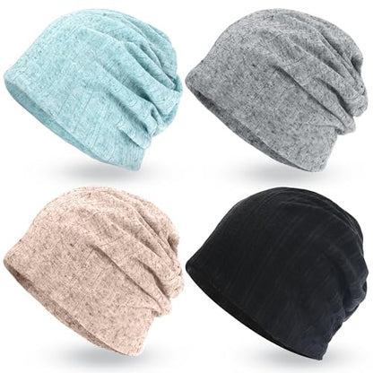 Cotton Slouchy Beanie Hip-Hop Soft Lightweight Running Beanie Adult Skull Hats Cap for Men Women - color: Opentop-b-4pk-multi03