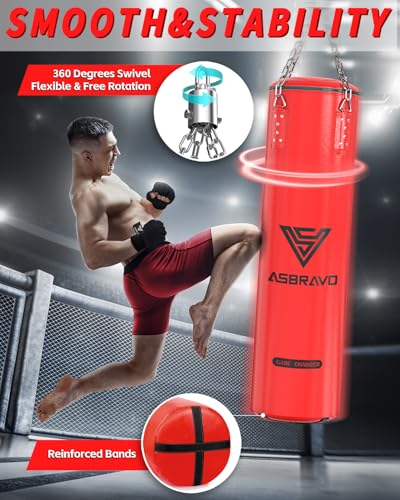 Punching Bag for Adults, 4ft PU Heavy Boxing Bag Set 12OZ Gloves for MMA Muay Thai Kickboxing Training Home Gym, Martial Art (Unfilled) - color: Red