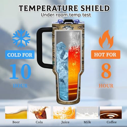 Fish Gifts for Dad, 40oz Tumbler with Handle and Straw, Fishing Gifts for Men, Birthday Gifts for Fisherman, Party Supplies, Fishing Coffee Mug, Stainless Steel Cup - color: Fish-BM