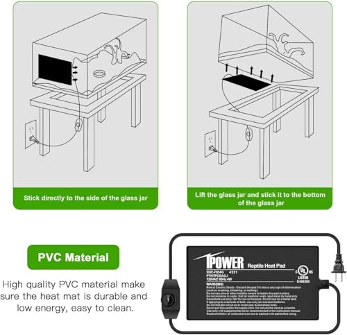 iPower 4 by 7-Inch Reptile Heat Mat with Temperature Adjustable Controller Knob, LCD Digital Aquarium Thermometer, Under Tank Warmer Terrarium Heat Pad for Reptiles and Amphibians - size: 4" x 7", style: Heat Pad with Adjust Knob+ Thermometer