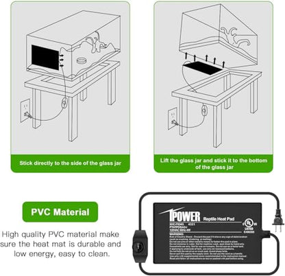 iPower 4 by 7-Inch Reptile Heat Mat with Temperature Adjustable Controller Knob, LCD Digital Aquarium Thermometer, Under Tank Warmer Terrarium Heat Pad for Reptiles and Amphibians - size: 4" x 7", style: Heat Pad with Adjust Knob+ Thermometer