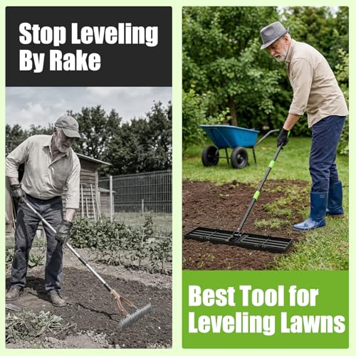 GARDTECH 16x10 Inch Lawn Leveling Rake Heavy Duty Adjustable Handle Yard Tool – Reinforced Steel Landscape Rake for Lawn Leveling, Soil Grading, Golf Course & Backyard Care - size: 16''x10''