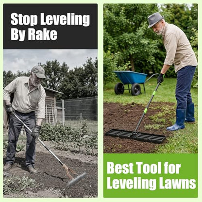 GARDTECH 16x10 Inch Lawn Leveling Rake Heavy Duty Adjustable Handle Yard Tool – Reinforced Steel Landscape Rake for Lawn Leveling, Soil Grading, Golf Course & Backyard Care - size: 16''x10''