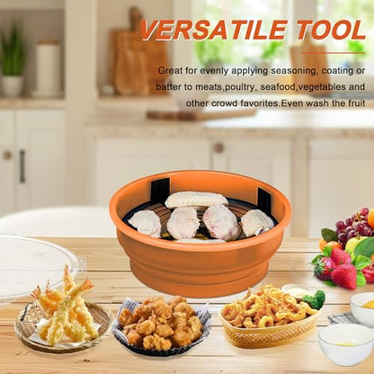 Collapsible Batter Bowl - Breading Bowl Shaker with Lid, Orange - color: Orange