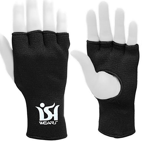 ISH MMA Boxing Martial Arts Inner Gloves Training Maui Thai fist Hand Wraps Pair - color: Black, size: Junior