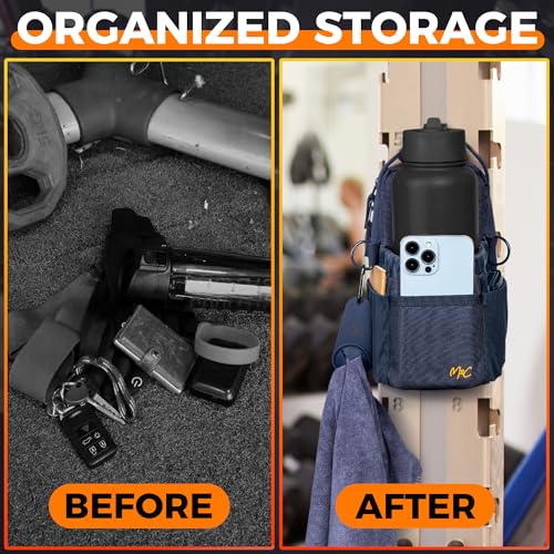 M2C® Premium Magnetic Gym Bag, Attaches to Gym Equipment, Holds 12 lbs | Magnetic Gym Pouch With Bottle, Phone & Key Storage, Detachable Strap, For Sports Or Travel. Including Towel & Towel Holder