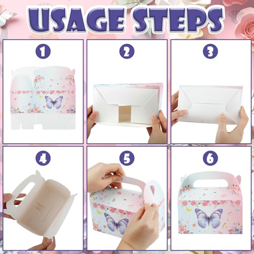 Sumalon 손잡이가 달린 파티 선물 상자 30개, 16.3cm(6.3인치) 접이식 종이 간식 상자 캔디 박스, 생일, 샤워, 결혼식, 파티 용품 장식용 선물 상자 (나비) - color: 나비.