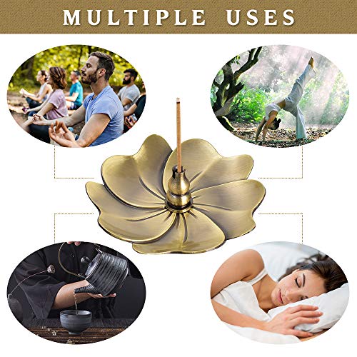 Sakura Flower Incense Holder, 5PCS Bronze Incense Burner Holder with Silk Pouch, Bowl-Shape, Lotus Multihole, Cone Shape and Gourd-Shape Ash Catcher Yoga Room Living Room Bedroom Home Fragrance - color: Bronze, 5 Pcs