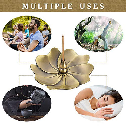 Sakura Flower Incense Holder, 5PCS Bronze Incense Burner Holder with Silk Pouch, Bowl-Shape, Lotus Multihole, Cone Shape and Gourd-Shape Ash Catcher Yoga Room Living Room Bedroom Home Fragrance - color: Bronze, 5 Pcs