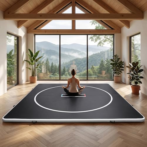 Inflatable Wrestling Mat 10FT / 13FT x 4IN, PVC Portable Wrestling Mats for Home, 4" Thick Jiu Jitsu Mats with Circles for Wrestling, Martial Arts, Jitsu, BJJ, Boxing, MMA, Judo Indoor Outdoor Use - size: 13FT*13FT*4IN