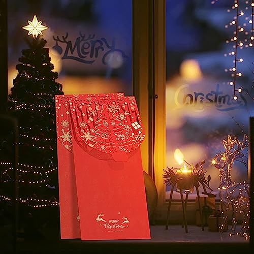 Holiday Christmas Money Holders for Cash Gift 12 Pcs, Xmas Red Envelopes Money Envelopes with Gold Foil & Laser Cut, Christmas Currency Envelope Cash Stuffing Envelopes (Red) - size: Vertical，7"×3.4"