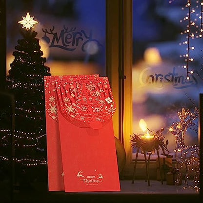 Holiday Christmas Money Holders for Cash Gift 12 Pcs, Xmas Red Envelopes Money Envelopes with Gold Foil & Laser Cut, Christmas Currency Envelope Cash Stuffing Envelopes (Red) - size: Vertical，7"×3.4"