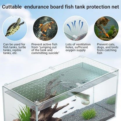 Colingmill 2 Pcs Aquarium Acrylic Glass Canopy Set Cuttable Aquarium Fish Tank Cover, Anti-Jump Net with Clips,29 x 12 Inch - size: 29 x 12 in