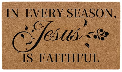 Jesus is Faithful in Every Season Christian Welcome Mat, Bible Verse Front Door Mat Indoor Outdoor Entrance, Rustic Artificial Coir Religious Doormat Rugs for Porch Entryway Decor 30x17in - color: Jesus is Faithful