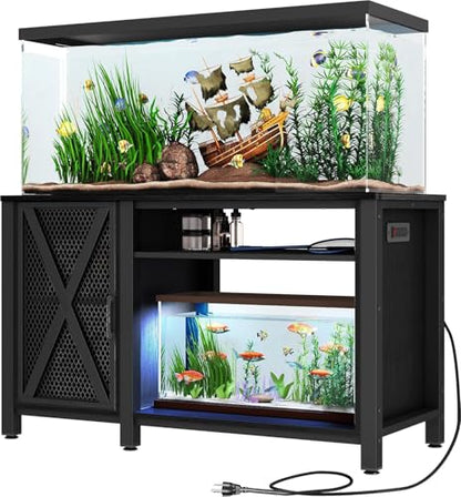 DWVO 55-75 Gallon Heavy Duty Metal Aquarium Stand with Power Outlets,Black | Cabinet for Fish Tank Accessories Storage,Fish Tank Stand Suitable for Turtle Tank, Reptile Terrarium, 860LBS Capacity