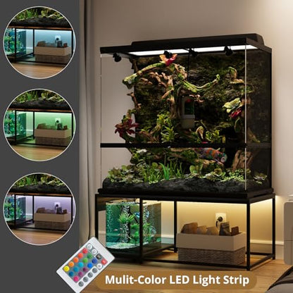 120 Gallon Reptile Tank Stand – 48"x24" Terrarium Stand for Stacked 4x2x2 PVC Tanks, Chameleon Cage, Ball Python Tank, Lizard Tank & Tall Reptile Enclosure with Power Outlets (Only Stand) - color: Black