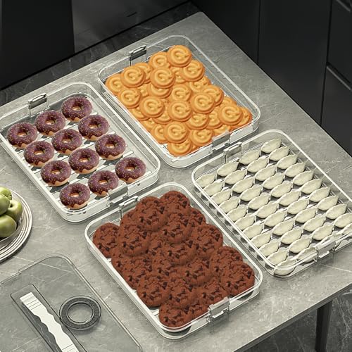 Food Storage Containers with Lids,4-Layer Plastic Cookie Storage Containers Airtight,Stackable Cookie Carrier for Transport Dumpling Storage Box,Green