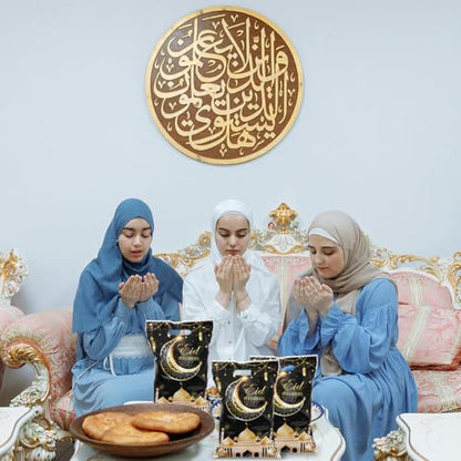 Eid Mubarak Gift Bags with Die Cut Handles, 50pcs - Gold Muslim Mosque Moon Stars Lantern Print Ramadan Theme Black Goodie Candy Snack Plastic Bags Pouch for Muslim Islamic Diwali Party Favor Kids Gifts