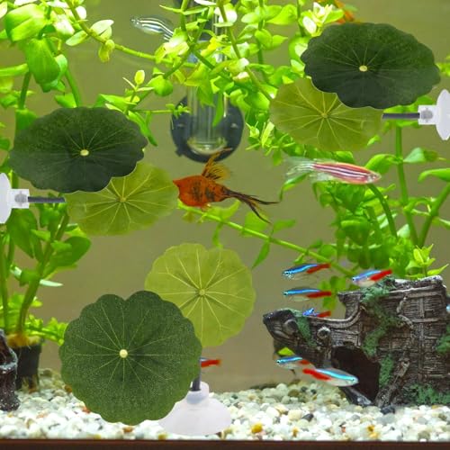 6 Pcs Betta Leaf Hammock with Suction Cups, Realistic Plastic Lotus Leaf Pad Natural Habitat Fish Tank Accessories Decor Aquarium Plants for Betta Bed Fish Breeding Resting Spawning Ground - style: Style C