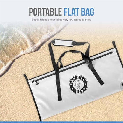 Flat PVC Tarpaulin Insulated Fish Cooler Kill Bag - Waterproof Fishing Cooler Bag with Easy Grip Carry Handles - Portable Soft Cooler - 3 Sizes - size: (70 QT) 40" x 18"
