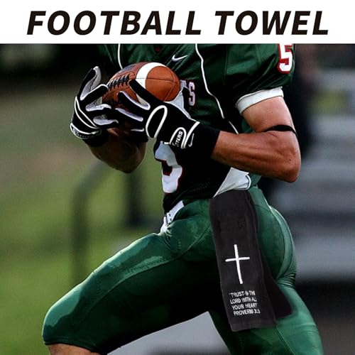lotoo Black Football Towel with Hook and Loop Closure, Cotton Christian Cross Quarterback Qb Sports Towels for Men Youth Boys Adults - color: Proverbs 3:5(black）