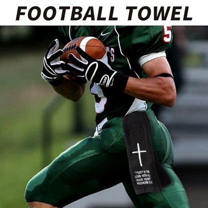 lotoo Black Football Towel with Hook and Loop Closure, Cotton Christian Cross Quarterback Qb Sports Towels for Men Youth Boys Adults - color: Proverbs 3:5(black）