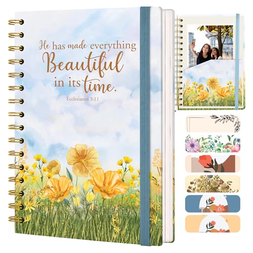 Blank 140 Page Christian Journals for Women – Multiple Designs – Hardcover with Scripture – Spiral Christian Notebook – Inspirational Writing Notebook for Bible Study and Prayer – Beautiful in Its Time (Ecclesiastes 3:11) - color: Light Blue