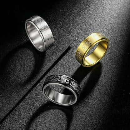 Hipunk Stainless Steel Islamic Muslim Shahada Ring - Mohammad Arabic Letter Rings Band Prayer Religious Calligraphy Ayatul Kursi Allah Rings Eid Ramadan for Men Women Size 9-12 - color: Rotatable-steel