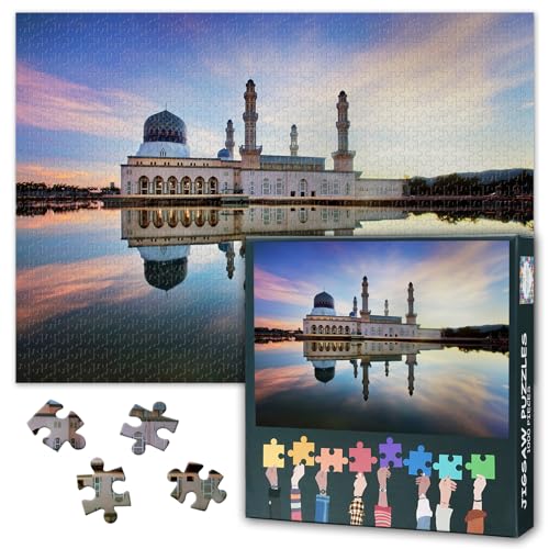 Jigsaw Puzzle 1000 Pieces for Adults Wall Art for Living Room Islamic Mosque at Evening Sunset Scene Muslim Home Decor Large Puzzle Challenge 27.5x19.7 Inch - color: Artwork-05
