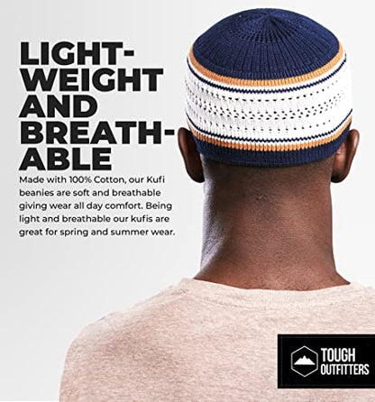 Tough Headwear Kufi Hat - Kufi Hats for Men Muslim, Turkish Kufi Cap - color: Navy Blue White