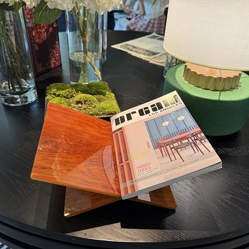 Wood Grain Acrylic Book Stand, X-Shaped Open Book Display Stand & Cookbook Holder for Kitchen Counter, Coffee Table, Bible, Quran, Magazines, Textbooks, Recipes
