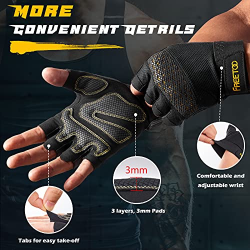 FREETOO Fingerless Workout Gloves for Men,Padded Palm Weight Lifting Gloves | Anti-slip Breathable Lightweight, Palm Protection, Gym Exercise Pull Up Training Calisthenics Sports Fitness - size: X-Large