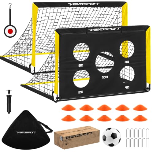 2 Pack Kids Soccer Goals for Backyard Set, 4x3 ft Portable Pop Up Soccer Goal, Kids Soccer Net Training Equipment with Soccer Target, Ball, Cones, for Ages 3-12 Outdoor Sports Games Gifts - color: Black Yellow