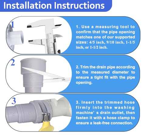 6.5ft Washing Machine Drain Hose Extension Kit - Universal for Washer, Dishwasher & Dehumidifier, 7-Piece Set with U-Bracket, 4 Clamps & Adapter - size: 6.5Feet