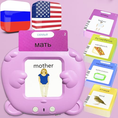 Bilingual Talking Flash Cards for Kids - Russian English Flashcards Children Adults, 510 Sight Words, ABC Alphabet, Pocket Speech for Toddlers, Audible Sensory Toys (Russian, Pink) - color: Russian, size: Pink
